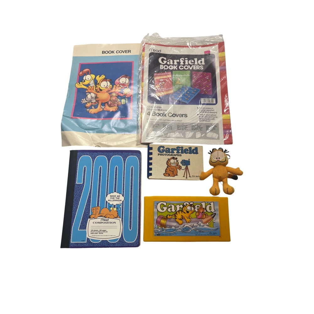 Vintage Garfield Lot Mead Book Covers Composition Notebook Pencil Box Keychain